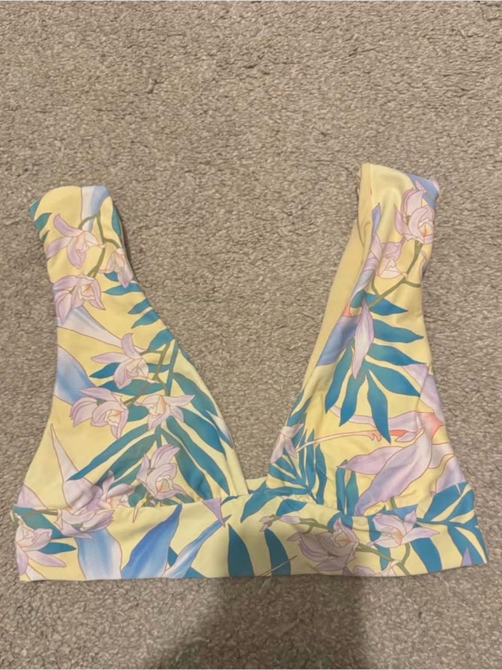 Billabong Yellow Floral V-Neck Bikini Top